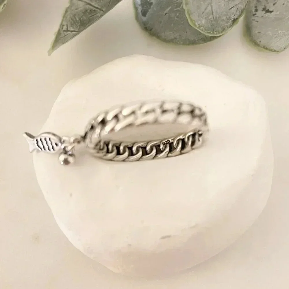 925 Sterling Silver Fish Ring Dangle Fish Ring Dainty Fish Ring Thin Ring Band